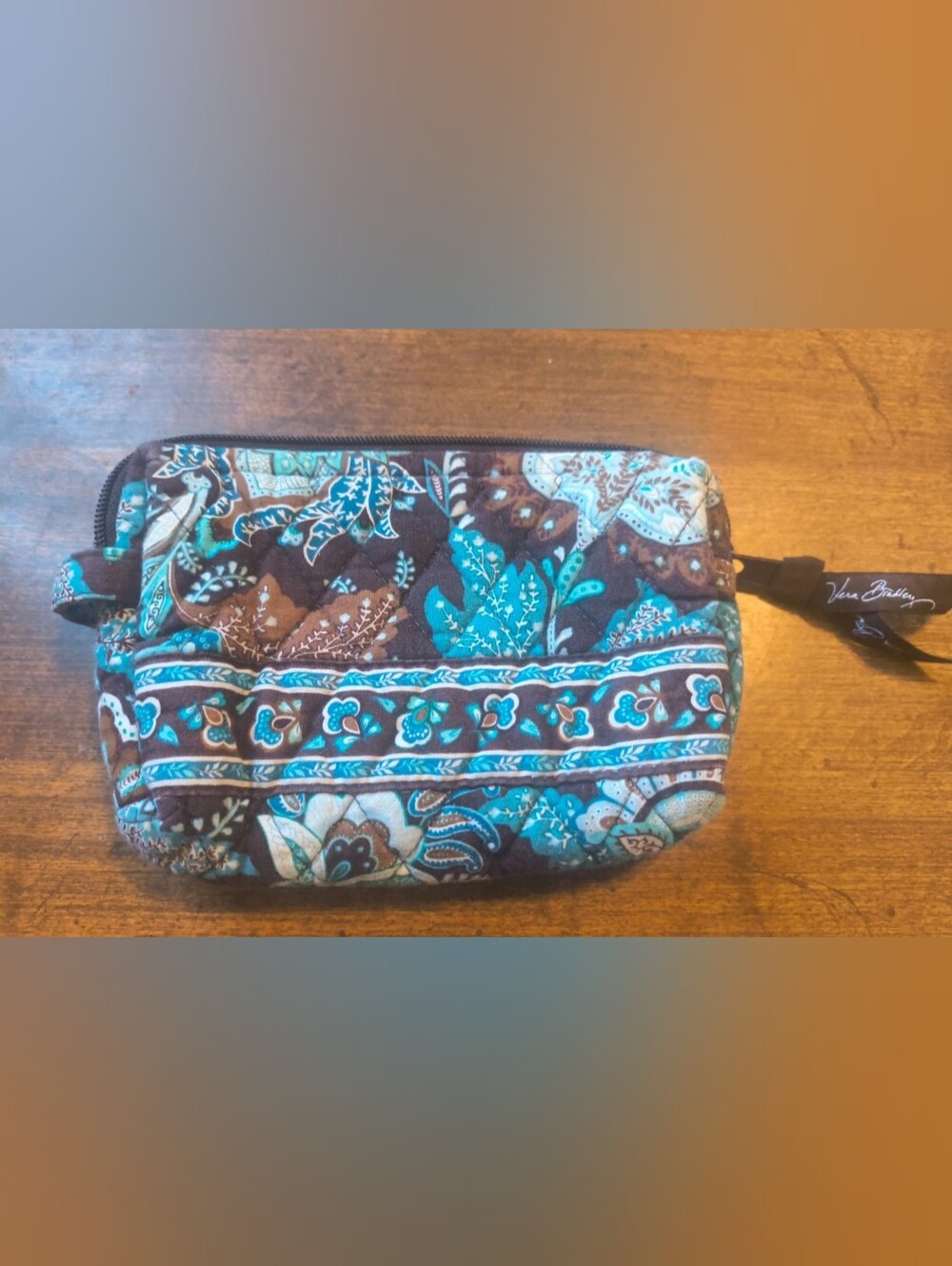 Vintage Vera Bradley Brown and Turquoise Paisley Quilted Cosmetic Coin Pouch